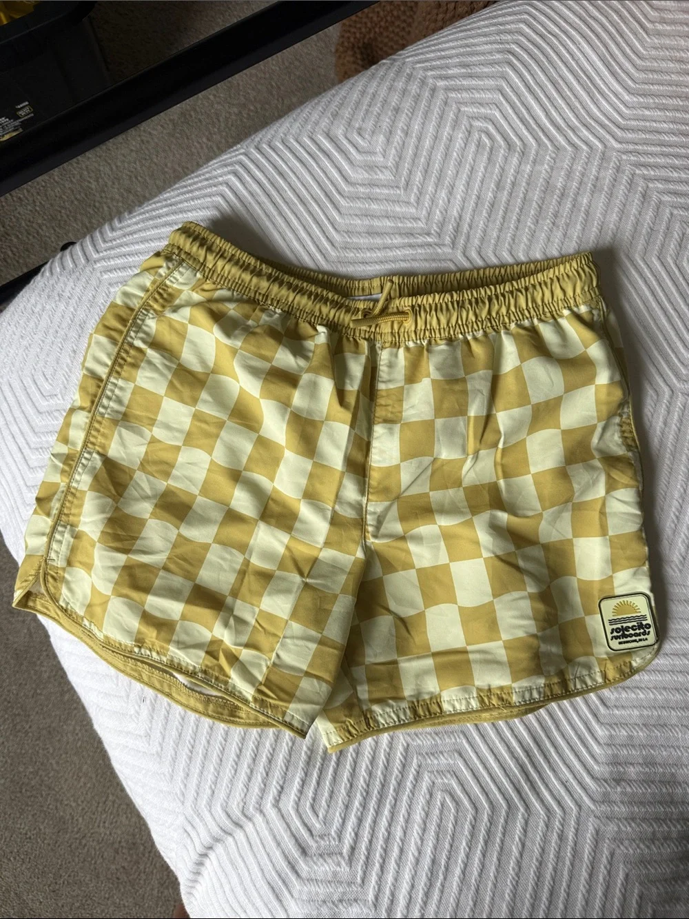Zara Yellow Checkered Swim Trunks
